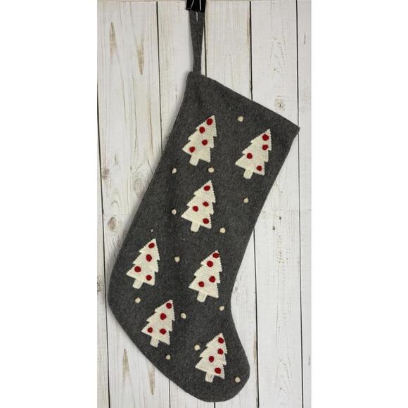 Rachel Zoe Xmas Stocking Holiday Trees Embroidered Gray 1829 - Picture 1 of 5